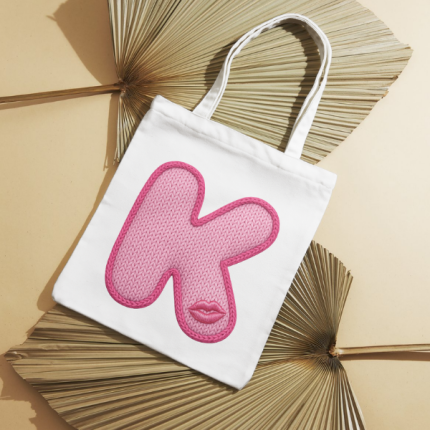 Monogram "Letter K" Knit-Texture Canvas Tote