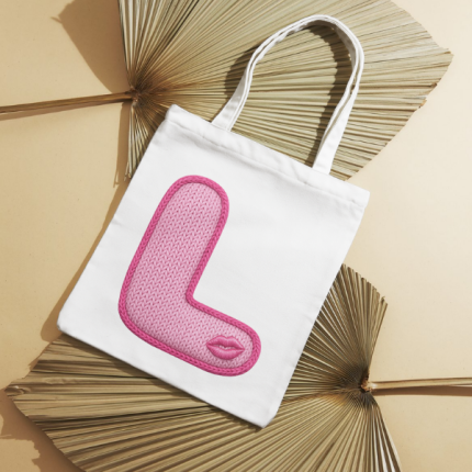 Monogram "Letter L" Knit-Texture Canvas Tote