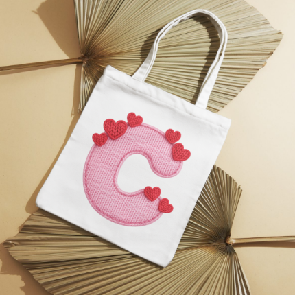 Monogram "Letter C" Knit-Texture Canvas Tote