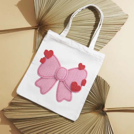 Sweetheart Bow Knit-Texture Canvas Tote