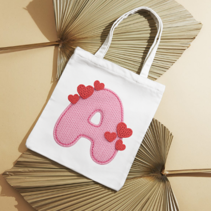 Monogram "Letter A" Knit-Texture Canvas Tote